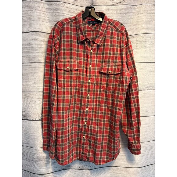 Tommy Hilfiger Mens Red Plaid Button-Up Shirt Size XXL - Picture 1 of 3